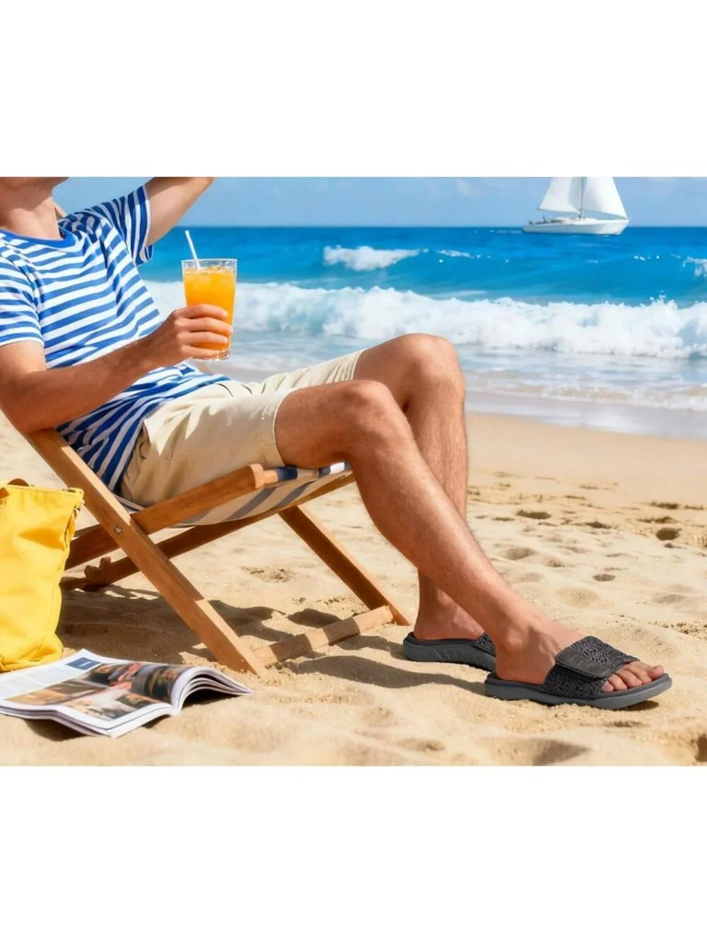 Men's Grey Arch Support Sport Slides Open Toe Adjustable Orthotic Sandal Shoes